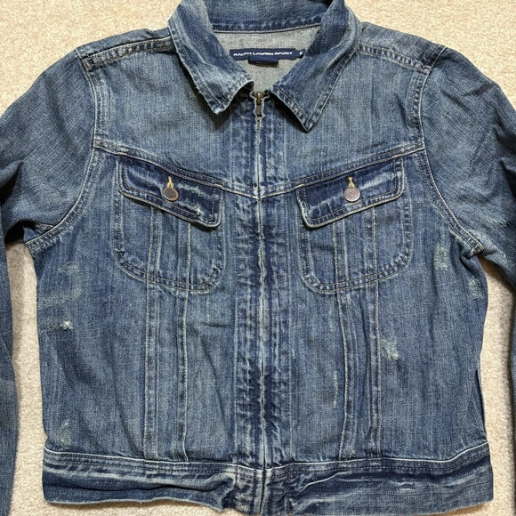 Vtg Ralph Lauren Sport Denim Jacket Womens Medium Blue Full Zip Trucker Western - Picture 10 of 16